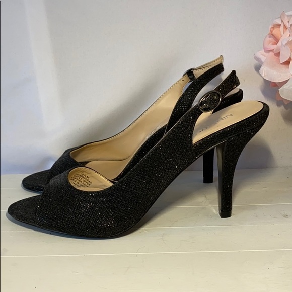 𝅺nine West Sz9.5 Black Sparkling Sling Back Heels - Picture 3 of 6